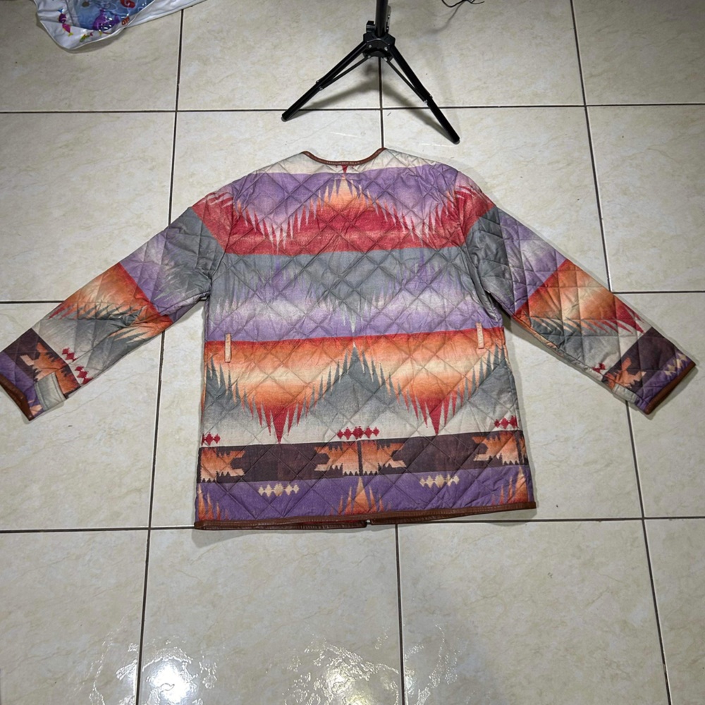 DAMAGE Polo Ralph Lauren Quilted Leather Trim Southwest Aztec Multi Color Jacket - Picture 10 of 12